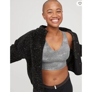 NWT Offline by Aerie Ribbed V Neck Crop Top Black White Herringbone Print Size L